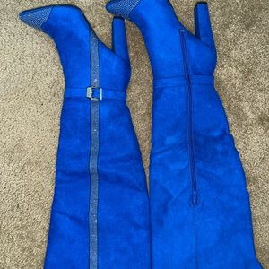 Never worn blue thigh high boots